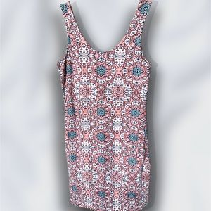 Cute Coral Pink Bohemian Aztec Geo Pattern Bodycon Mini Dress - Women's Small